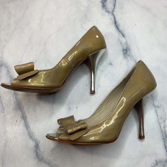 Ted Baker Gold Silver Peep Toe Bow High Heel Pumps - Picture 4 of 8
